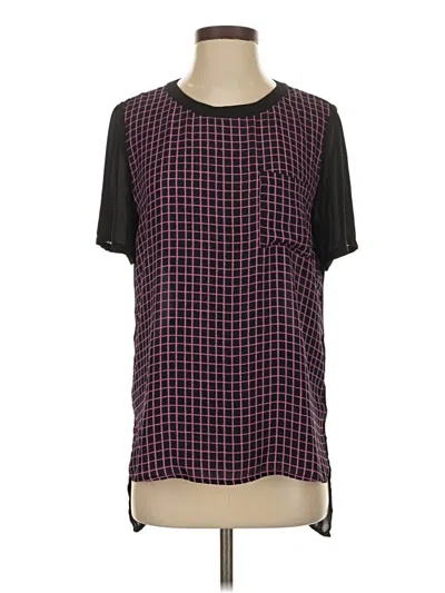 Pre-owned Halogen Short Sleeve Top Purple Color Block Pattern Square Neckline Tops