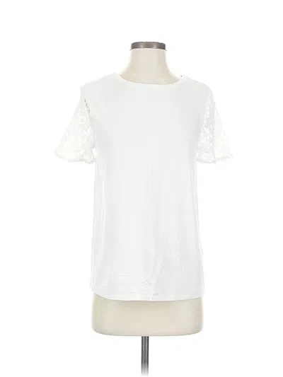 Pre-owned Halogen Short Sleeve Top White Crew Neck Tops