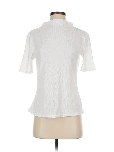 Pre-owned Halogen Short Sleeve Top White Mock Neckline Tops