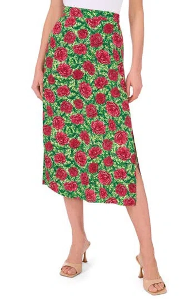 Halogen ® Side Slit Midi Skirt In Carmine Roses Pink/green