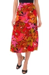 Halogen Side Slit Midi Skirt In Rich Black/ Floral