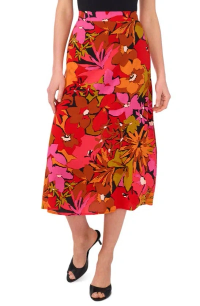 Halogen Side Slit Midi Skirt In Rich Black/ Floral