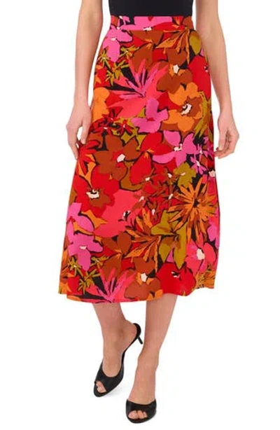 Halogen ® Side Slit Midi Skirt In Rich Black/floral