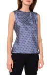 Halogen ® Single Pleat Sleeveless Satin Shell In Vintage Indigo Blue Geo