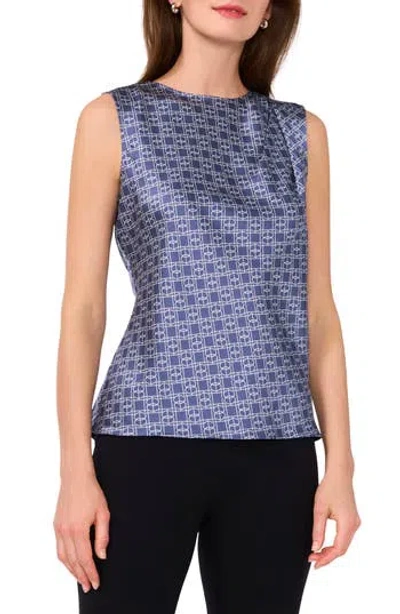 Halogen ® Single Pleat Sleeveless Satin Shell In Vintage Indigo Blue Geo