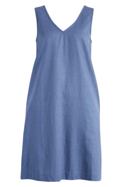 Halogen Sleeveless Linen Blend Dress In Indigo Blue
