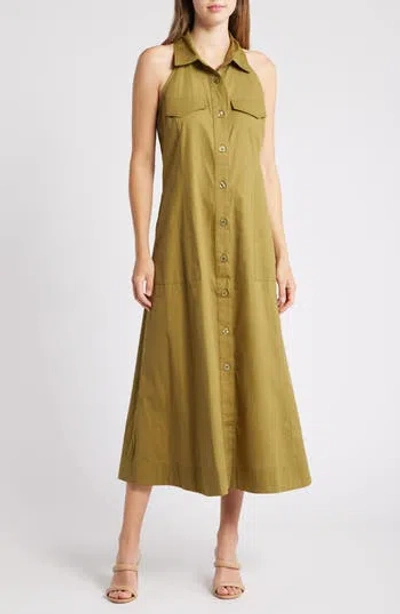 Halogen ® Sleeveless Maxi Shirtdress In Olive Drab Green