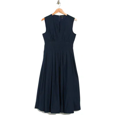 Halogen ® Sleeveless Pintucked Empire Waist Cotton Midi Dress In Blue