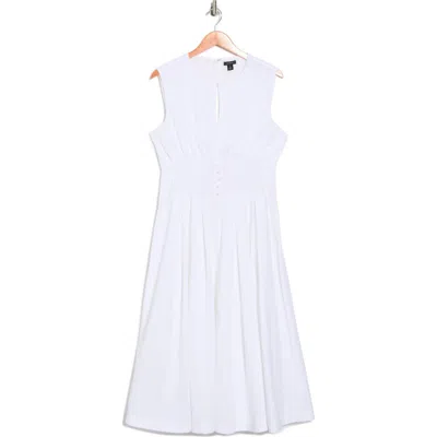 Halogen ® Sleeveless Pintucked Empire Waist Cotton Midi Dress In White