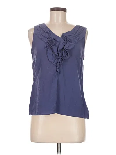 Pre-owned Halogen Sleeveless Silk Top Blue Ruffles Neckline Tops