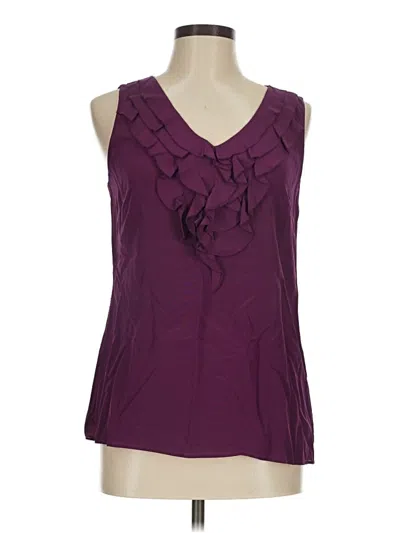 Pre-owned Halogen Sleeveless Silk Top Purple Ruffles Neckline Tops