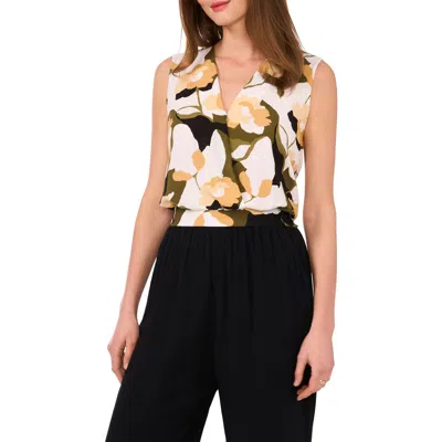 Halogen ® Sleeveless Surplice Top In Rich Black/maize Green Floral