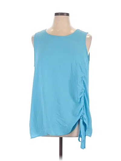 Pre-owned Halogen Sleeveless Top Blue Solid Pattern Crew Neck Tops