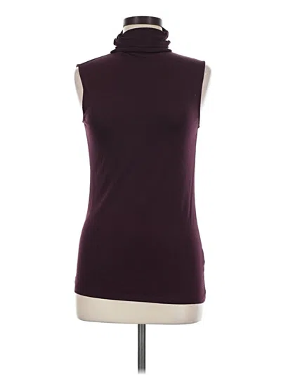 Pre-owned Halogen Sleeveless Top Burgundy Turtleneck Tops