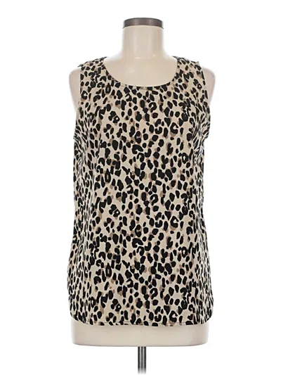 Pre-owned Halogen Sleeveless Top Tan Animal Print Pattern Scoop Neck Tops In Brown