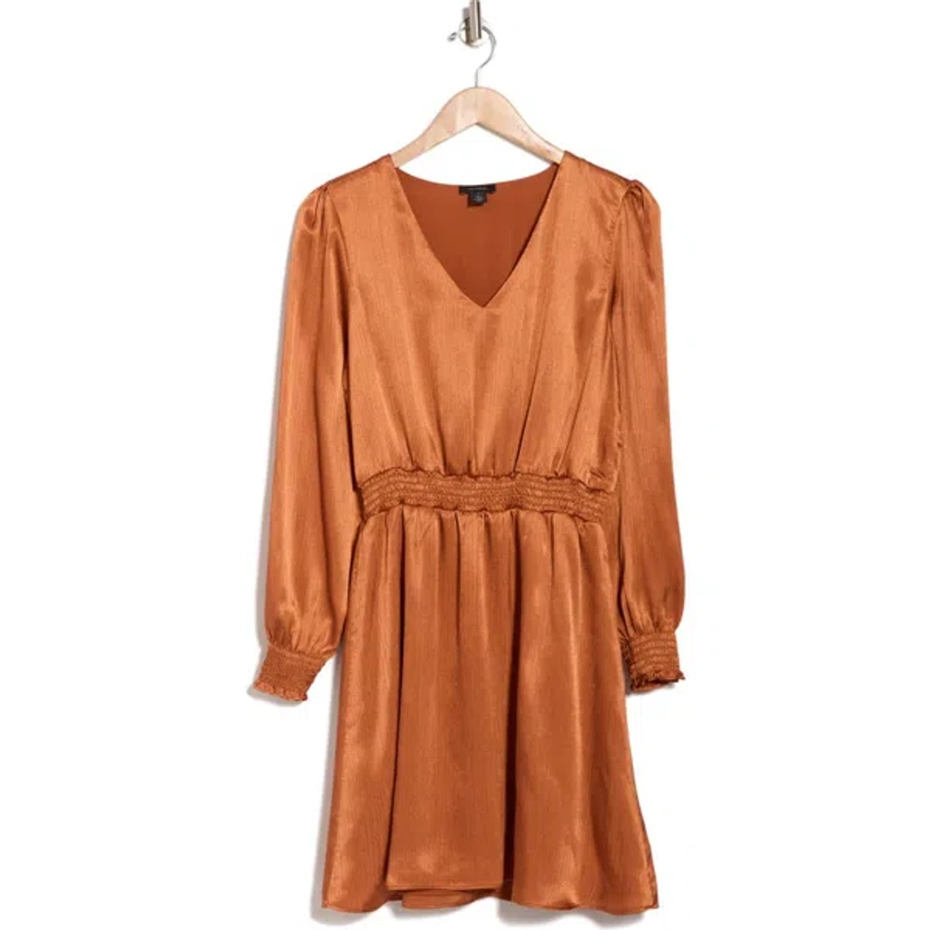 Halogen  Smock Waist Long Sleeve Dress In Pumpkin Rust Orange | ModeSens