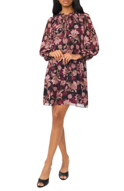 Halogen ® Smocked Yoke Long Sleeve Dress In Black Multi