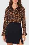 Halogen ® Split Cuff Button-up Top In Rich Black Print