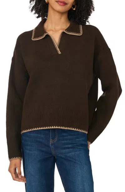 Halogen ® Stitch Trim Johnny Collar Sweater In Brown