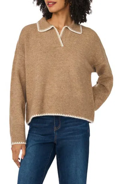 Halogen ® Stitch Trim Johnny Collar Sweater In Brown