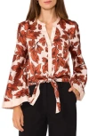 Halogen ® Stripe Bell Sleeve Tie Front Button-up Top In Almond Peach