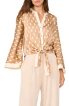 Halogen ® Stripe Bell Sleeve Tie Front Button-up Top In Pecan