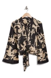 Halogen ® Stripe Bell Sleeve Tie Front Button-up Top In Rich Black/leaf/taupe