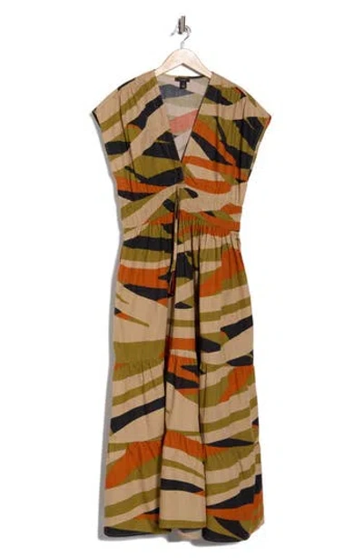 Halogen ® Stripe Cap Sleeve Cotton Maxi Dress In Brown
