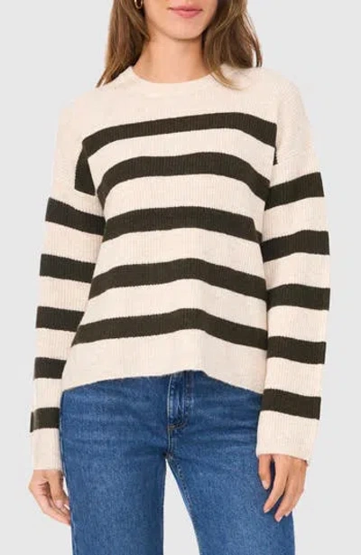Halogen ® Stripe Crewneck Sweater In Beige/deep Olive