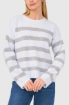Halogen ® Stripe Crewneck Sweater In Frozen Blue/heather Grey