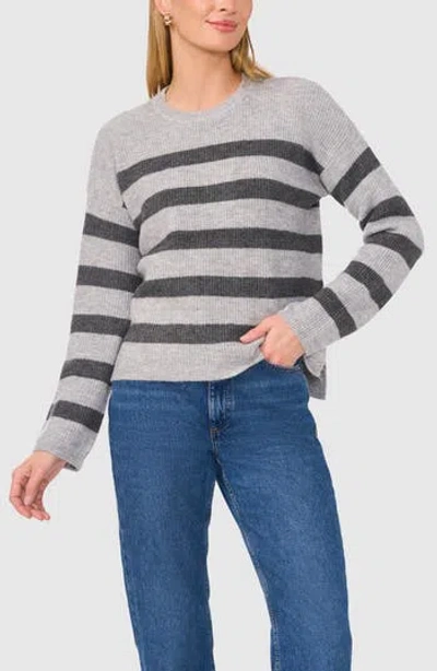 Halogen ® Stripe Crewneck Sweater In Light Grey/heather Grey