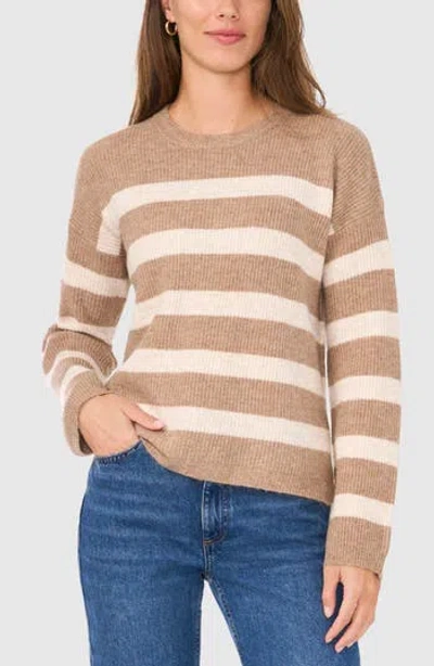 Halogen ® Stripe Crewneck Sweater In Malted Brown/taupe