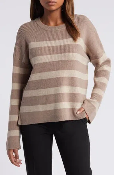 Halogen ® Stripe Crewneck Sweater In Warm Ash Brown