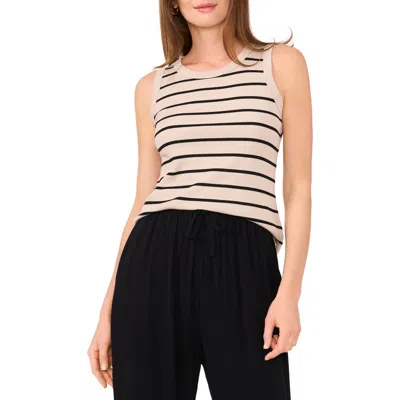 Halogen ® Stripe Rib Tank In Clay Beige/black Stripe