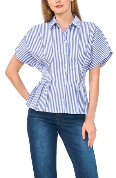 Halogen ® Stripe Short Sleeve Pleated Button-up Shirt In Blue Multi