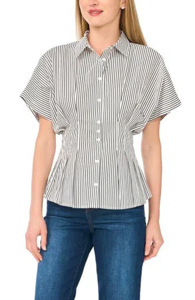 Halogen ® Stripe Short Sleeve Pleated Button-up Shirt In New Ivory
