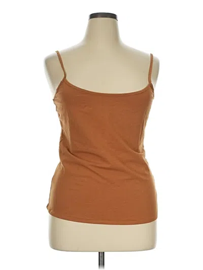 Pre-owned Halogen Tank Top Brown Solid Pattern Square Neckline Tops