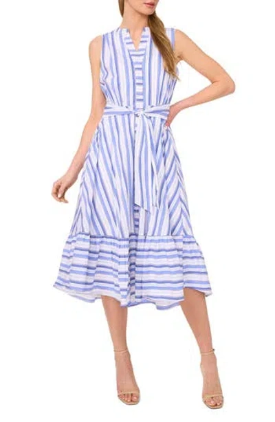 Halogen ® Tie Front Stripe Stretch Cotton Blend Midi Sundress In Multi
