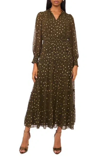 Halogen ® Tie Neck Long Sleeve Tiered Maxi Dress