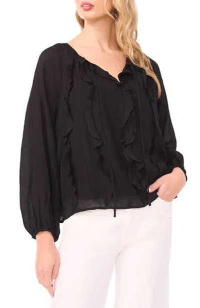 Halogen ® Tie Neck Ruffle Long Sleeve Top In Black