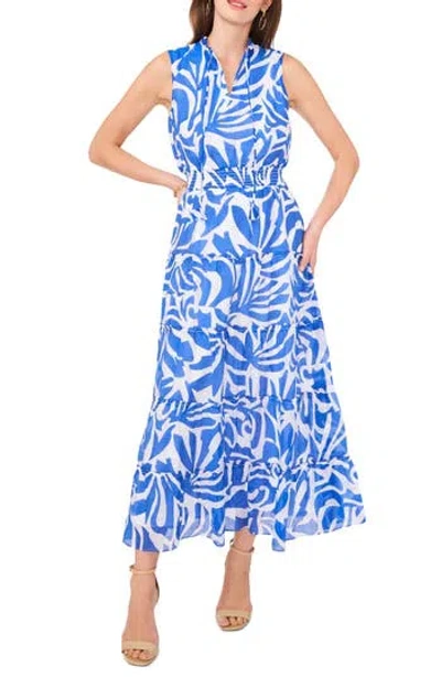 Halogen ® Tie Neck Sleeveless Tiered Maxi Dress In Lucent White/blue