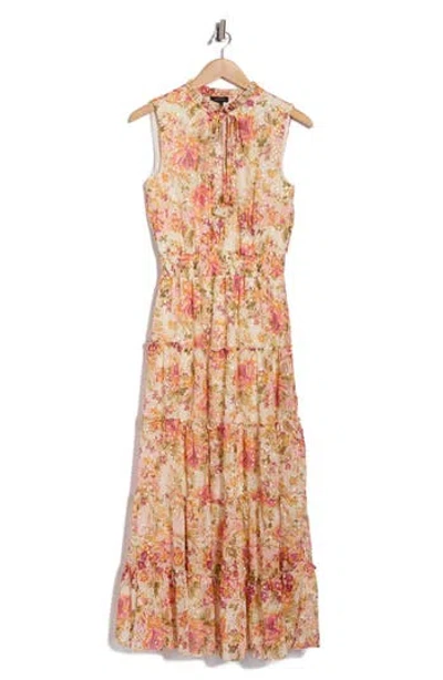 Halogen ® Tie Neck Sleeveless Tiered Maxi Dress In Brown