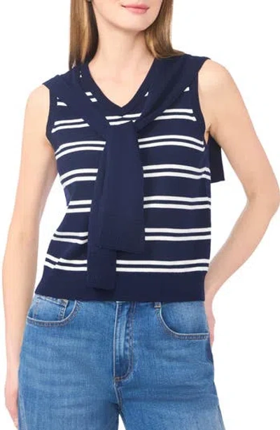 Halogen ® Tie Shoulder Sleeveless Stripe Sweater In Classic Navy