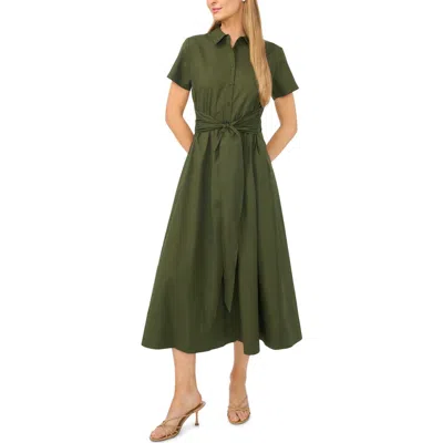 Halogen ® Tie Waist Cotton Shirtdress In Green