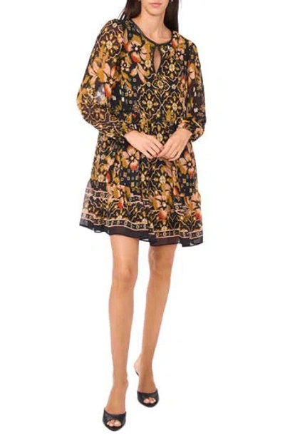 Halogen ® Tiered Long Sleeve Keyhole Dress In Black