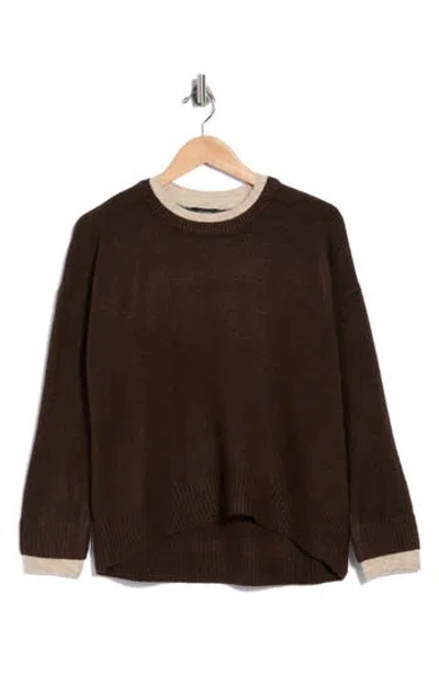 Halogen ® Tipped Crewneck Sweater In Chocolate