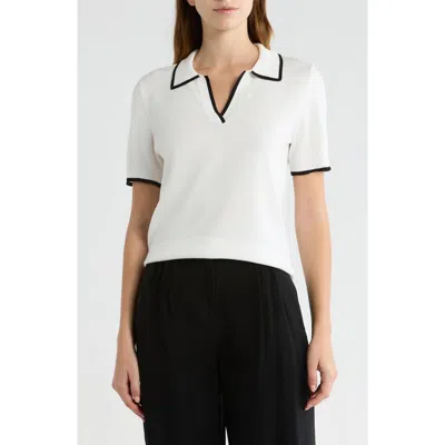 Halogen ® Tipped Johnny Collar Short Sleeve Sweater In New Ivory