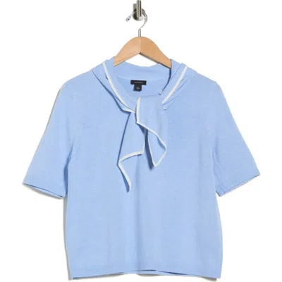 Halogen ® Tipped Tie Neck Short Sleeve Sweater In Blue