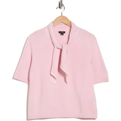 Halogen ® Tipped Tie Neck Short Sleeve Sweater In Pink