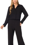 Halogen ® Tonal Stripe Collared Split Neck Top In Black